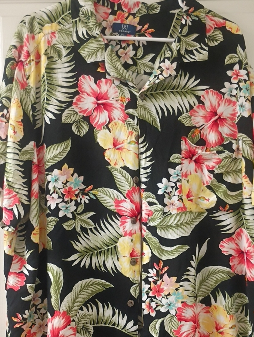 Hawaiian Mens Black Tropical Floral Button-Down Shirt
